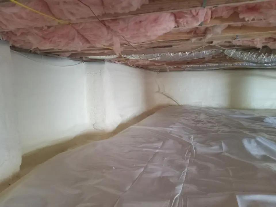 Crawl space encapsulation with closed-cell spray foam for Storm Damage Roof Repair in Pitman